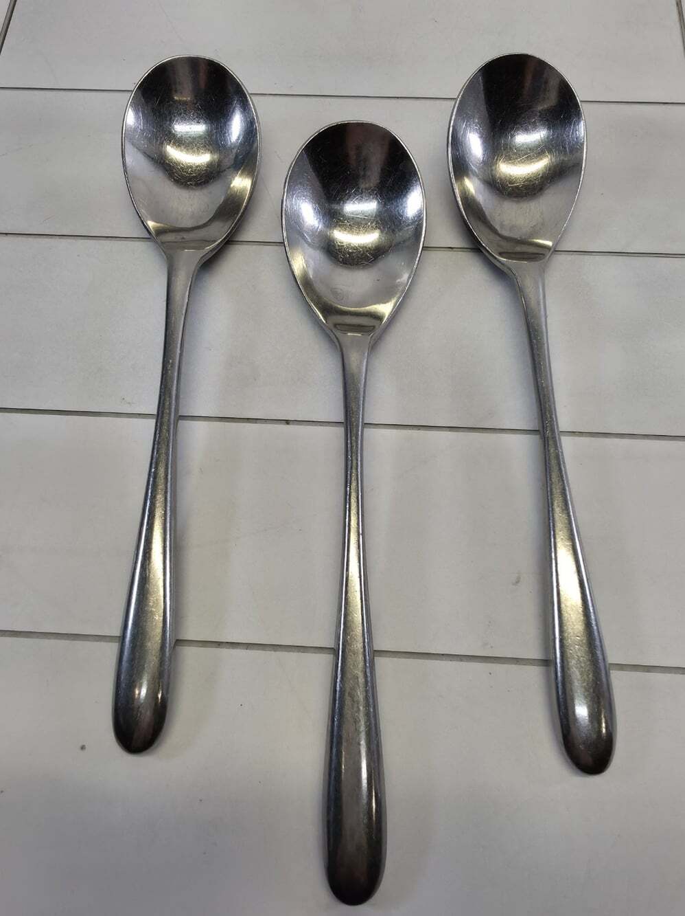 3 Washington Forge Tear Drop SOUP SPOON Stainless Flatware Korea WF 7 3/8” MCM